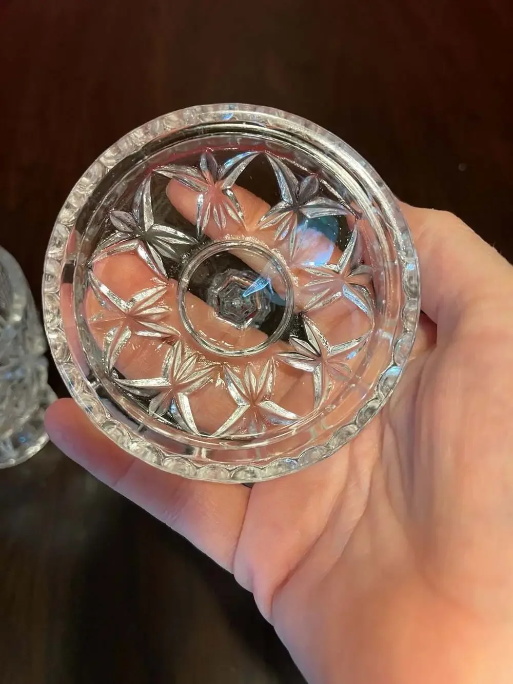 Vintage Footed Cut Lead Crystal Lidded Candy Dish with Pinwheel and Hobstar Desi